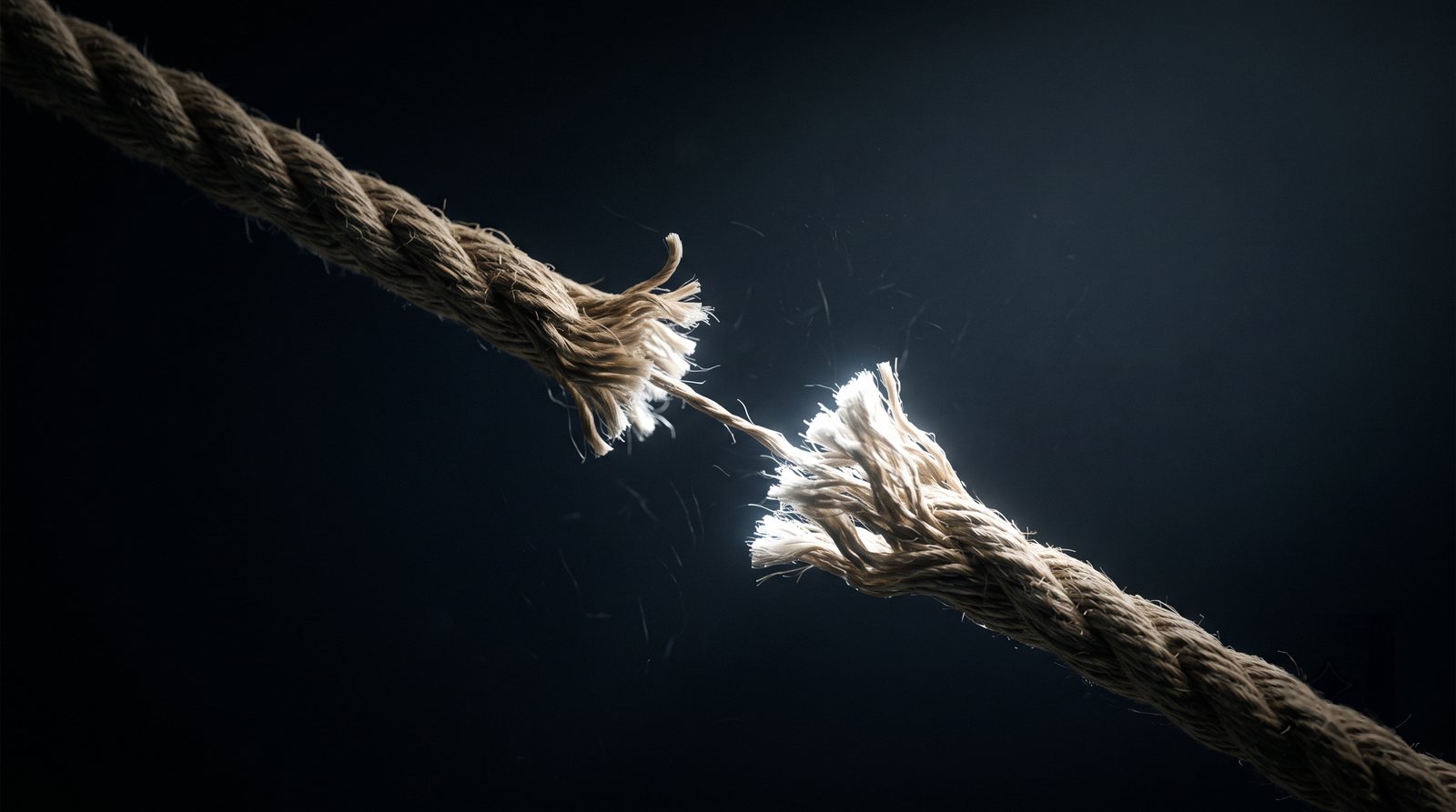 A thick rope under tension with a single snapped strand